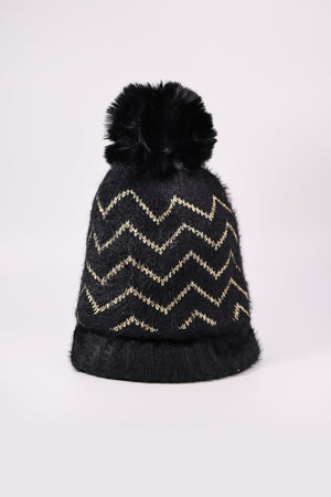 Carraig Donn Lurex Stripe Beanie in Black