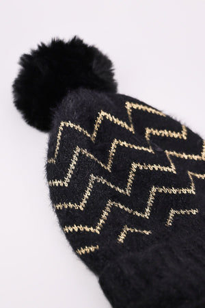 Carraig Donn Lurex Stripe Beanie in Black