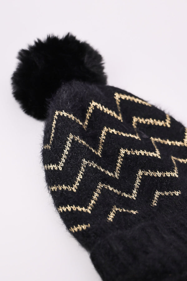 Carraig Donn Lurex Stripe Beanie in Black