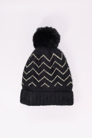 Carraig Donn Lurex Stripe Beanie in Black