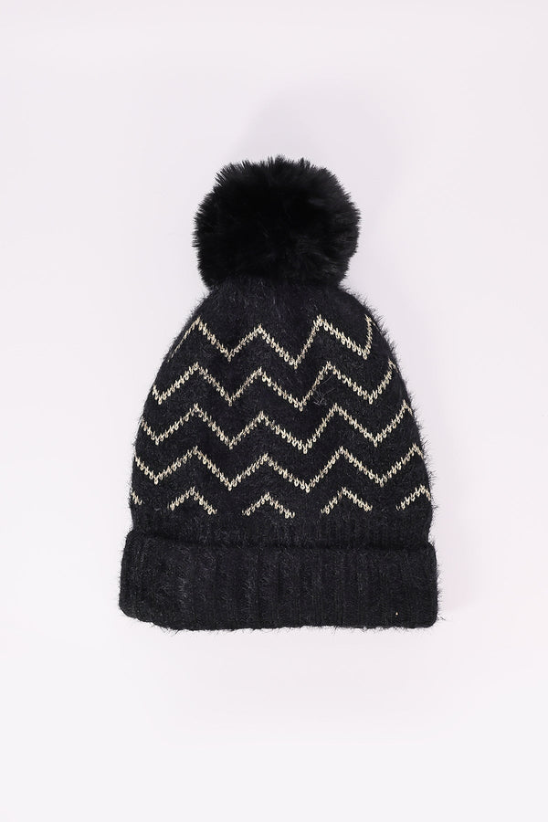 Carraig Donn Lurex Stripe Beanie in Black