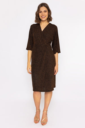Carraig Donn Lurex Wrap Dress in Bronze