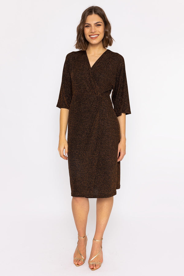 Carraig Donn Lurex Wrap Dress in Bronze