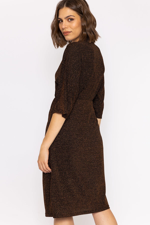 Carraig Donn Lurex Wrap Dress in Bronze