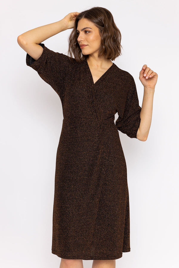 Carraig Donn Lurex Wrap Dress in Bronze