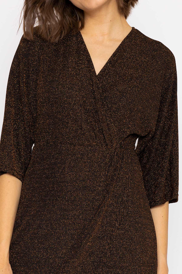 Carraig Donn Lurex Wrap Dress in Bronze