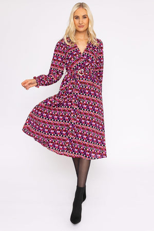 Carraig Donn Mabel Dress in Pink Geo Print
