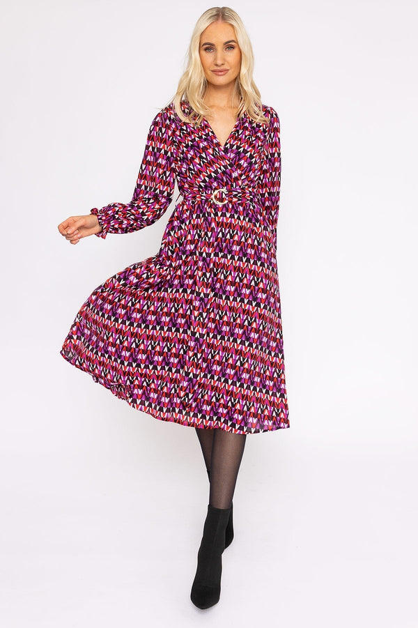 Carraig Donn Mabel Dress in Pink Geo Print