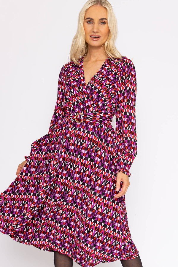 Carraig Donn Mabel Dress in Pink Geo Print