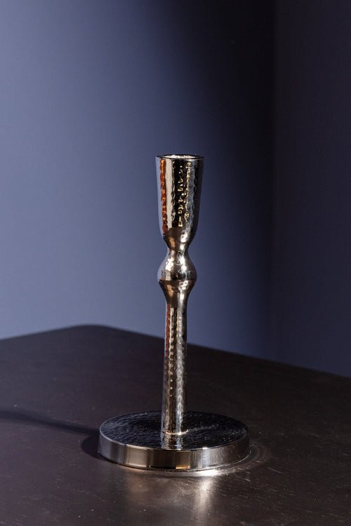 Hammered Silver Dinner Candle Holder M