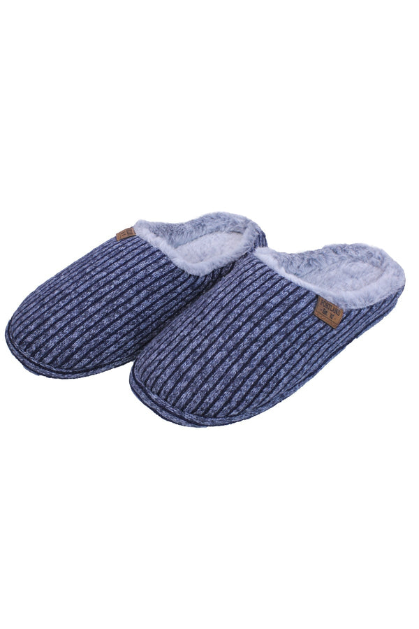Carraig Donn Mens Chunky Knit Mule Slippers in Blue