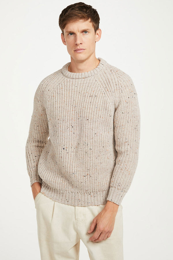 Carraig Donn Men's Crew Neck Raglan Sweater in Beige