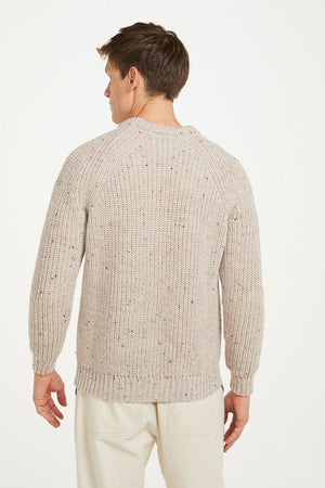 Carraig Donn Men's Crew Neck Raglan Sweater in Beige