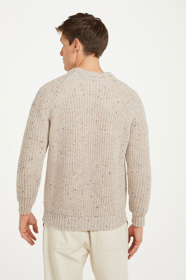 Carraig Donn Men's Crew Neck Raglan Sweater in Beige