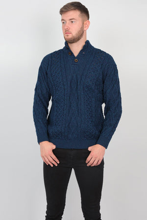 Carraig Donn Mens Diamond Knit Troyer in Atlantic Blue