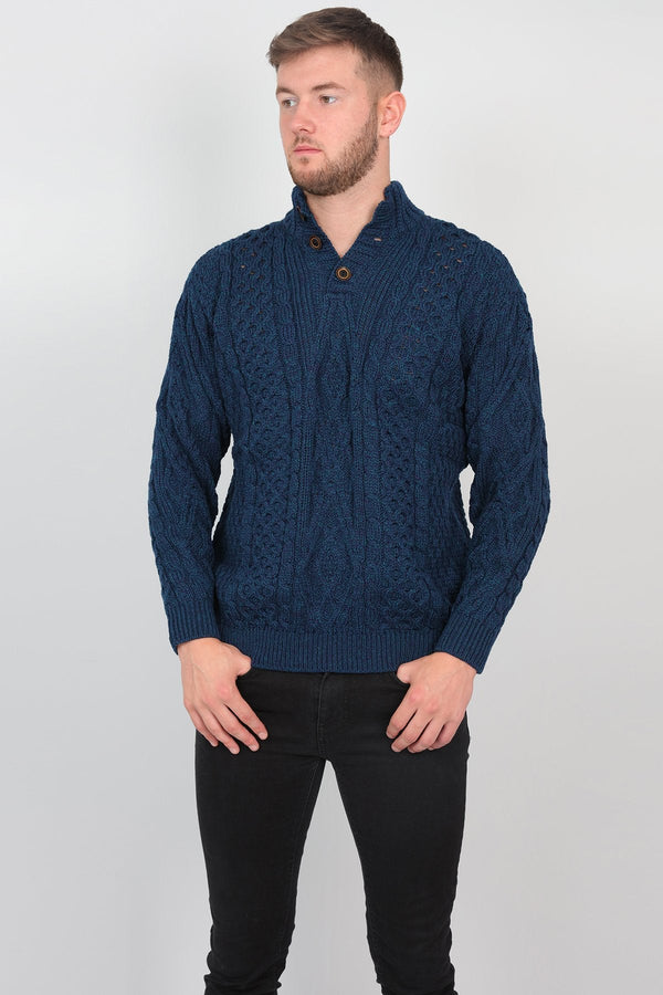 Carraig Donn Mens Diamond Knit Troyer in Atlantic Blue