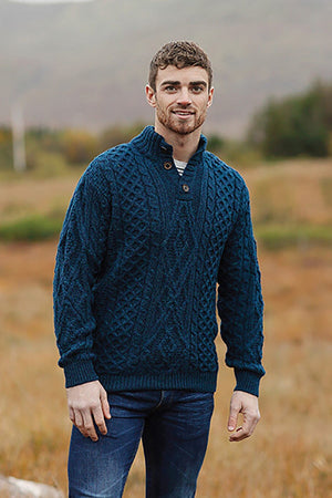 Carraig Donn Mens Diamond Knit Troyer in Atlantic Blue