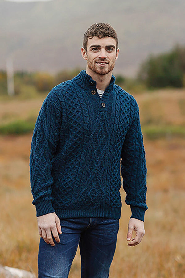 Carraig Donn Mens Diamond Knit Troyer in Atlantic Blue