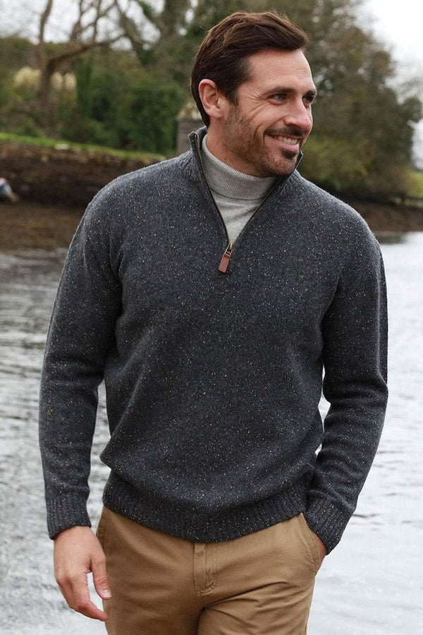 Carraig Donn Men's Donegal Blend V-Neck Zip Sweater
