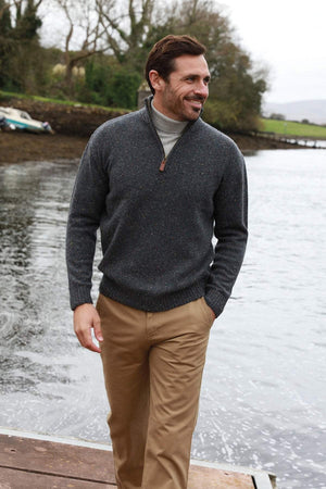 Carraig Donn Men's Donegal Blend V-Neck Zip Sweater