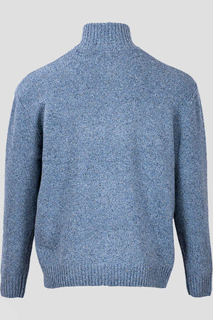 Carraig Donn Men's Donegal Blend V-Neck Zip Sweater in Blue