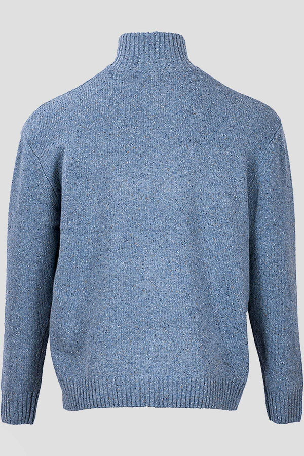 Carraig Donn Men's Donegal Blend V-Neck Zip Sweater in Blue