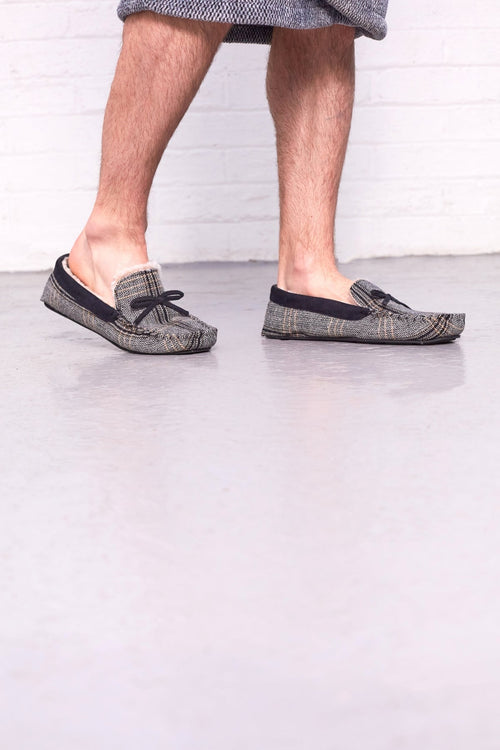 Mens Luxury Moccasin Slippers in Tweed