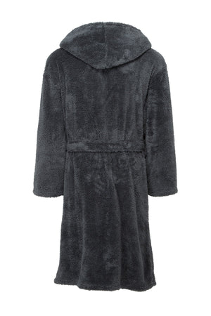 Carraig Donn Mens Sherpa Hooded Fleece Robe in Charcoal
