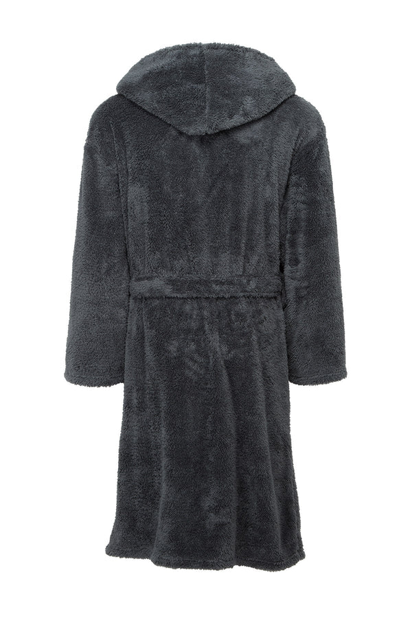 Carraig Donn Mens Sherpa Hooded Fleece Robe in Charcoal