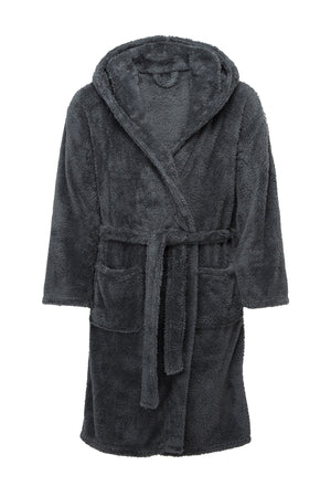 Carraig Donn Mens Sherpa Hooded Fleece Robe in Charcoal