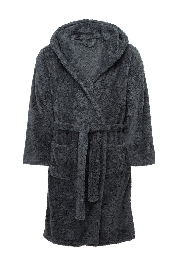Carraig Donn Mens Sherpa Hooded Fleece Robe in Charcoal