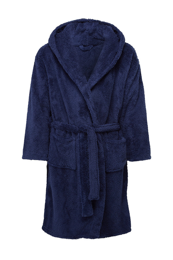Carraig Donn Mens Sherpa Hooded Fleece Robe in Navy