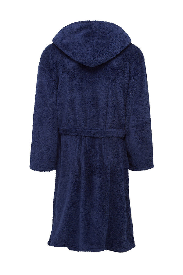 Carraig Donn Mens Sherpa Hooded Fleece Robe in Navy