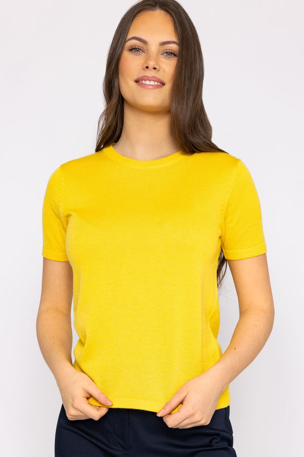 Carraig Donn Merino Short Sleeve Crew in Yellow