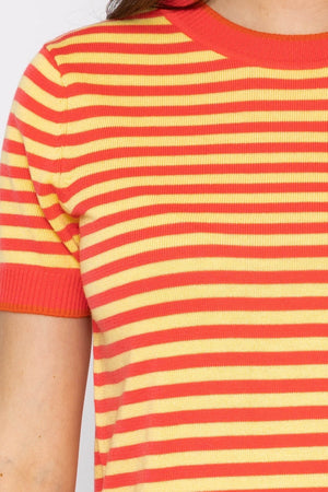 Carraig Donn Merino Stripe Crew in Coral