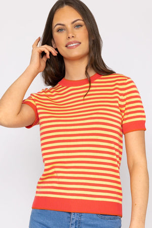 Carraig Donn Merino Stripe Crew in Coral
