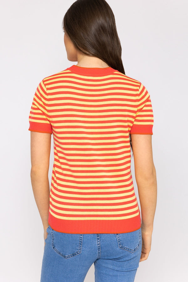 Carraig Donn Merino Stripe Crew in Coral