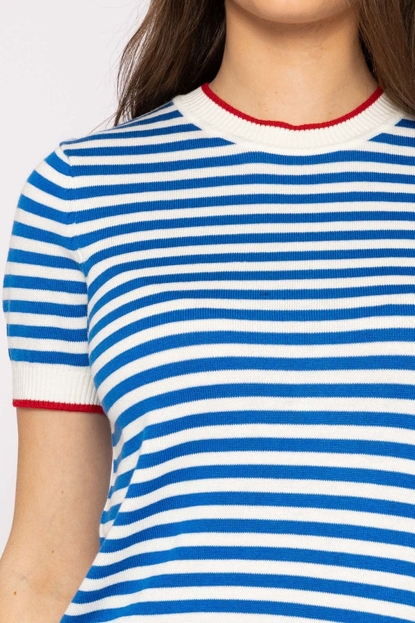 Carraig Donn Merino Stripe Crew in Navy