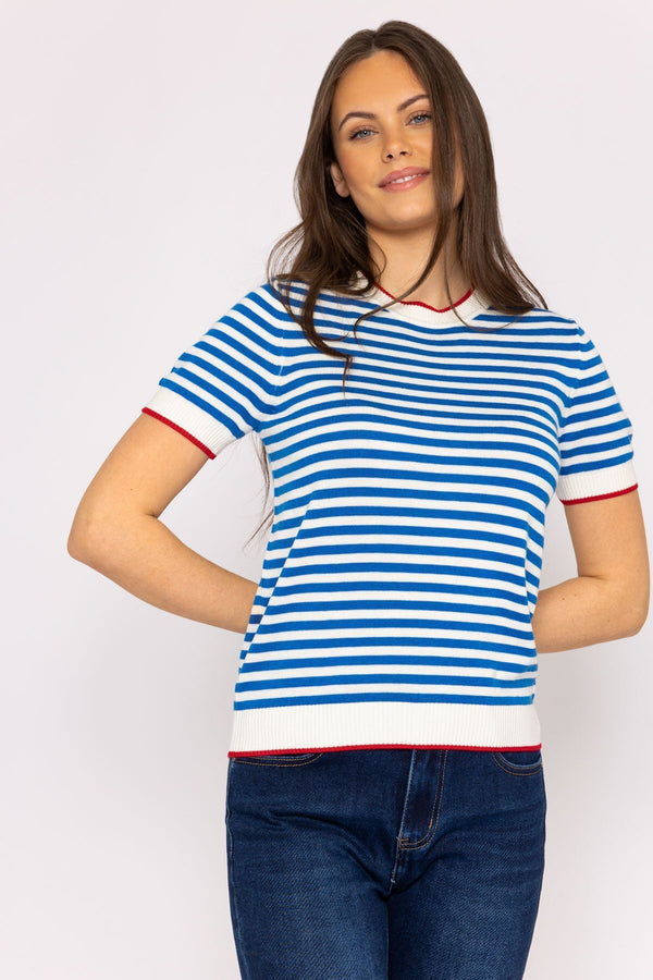 Carraig Donn Merino Stripe Crew in Navy