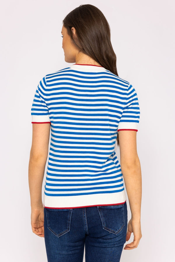 Carraig Donn Merino Stripe Crew in Navy