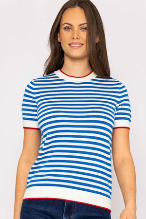 Carraig Donn Merino Stripe Crew in Navy