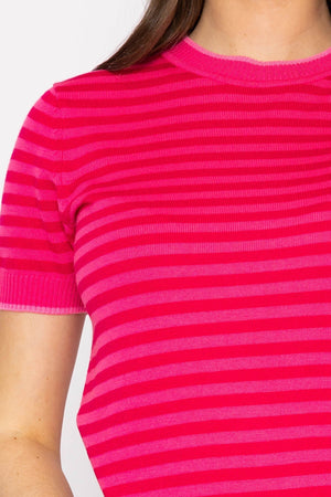 Carraig Donn Merino Stripe Crew in Pink