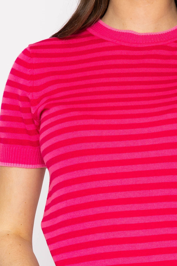 Carraig Donn Merino Stripe Crew in Pink