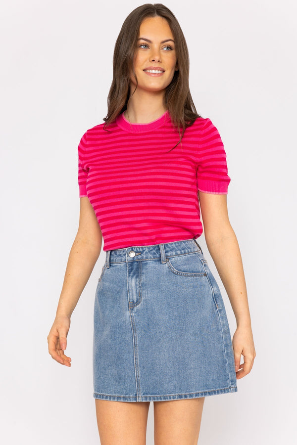 Carraig Donn Merino Stripe Crew in Pink