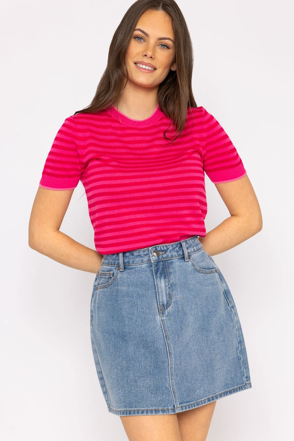 Carraig Donn Merino Stripe Crew in Pink