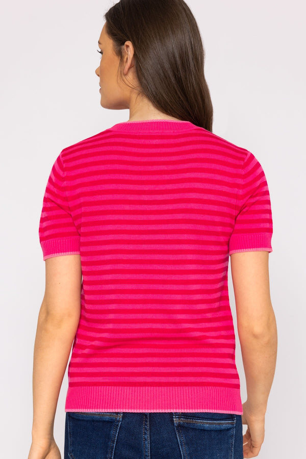 Carraig Donn Merino Stripe Crew in Pink