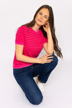 Carraig Donn Merino Stripe Crew in Pink