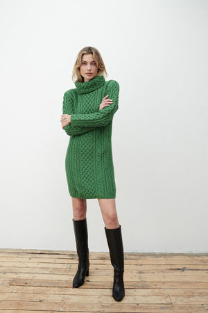 Carraig Donn Merino Wool Knitted Roll Neck Tunic in Green