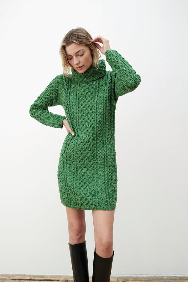 Carraig Donn Merino Wool Knitted Roll Neck Tunic in Green