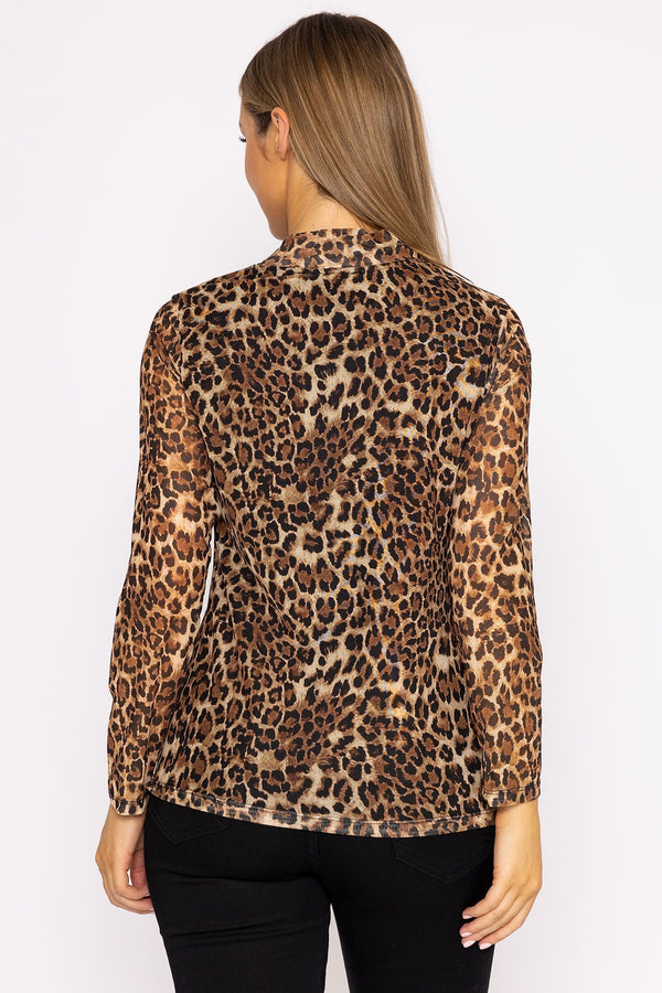 Carraig Donn Mesh High Neck Top in Leopard Print